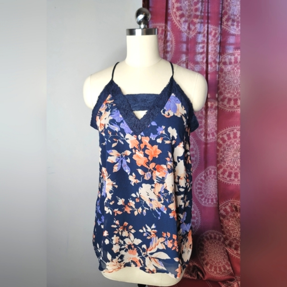 Japna Tank Top Navy Floral Size XS NWT